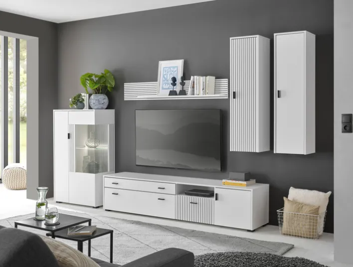 Vitrine HUDSON 75 x 125 cm weiß/weiß-schwarz