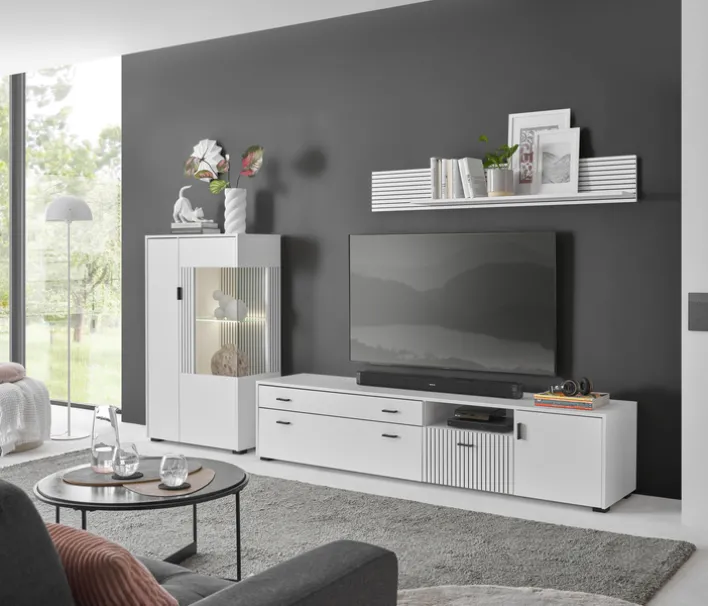 Vitrine HUDSON 75 x 125 cm weiß/weiß-schwarz