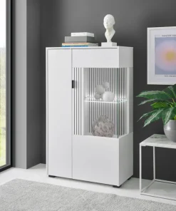 Vitrine HUDSON 75 x 125 cm weiß/weiß-schwarz