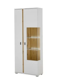 Vitrine LONG ISLAND R 200 cm weiß/ Wotan Eiche