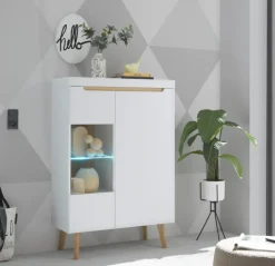 Vitrine SVANTE TORGE 90 x 134 cm Weiß matt/Braun