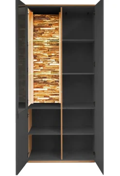 Vitrinenschrank COMO 81 x 180 cm Anthrazit matt Lack/Asteiche-Dekor