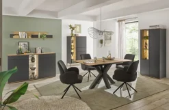 Vitrinenschrank COMO 81 x 180 cm Anthrazit matt Lack/Asteiche-Dekor