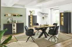 Vitrinenschrank COMO 81 x 180 cm Anthrazit matt Lack/Asteiche-Dekor