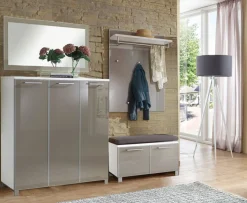 VOSS Garderobenpaneel SANTINA 80 x 109 cm Lack weiß/Glas taupe