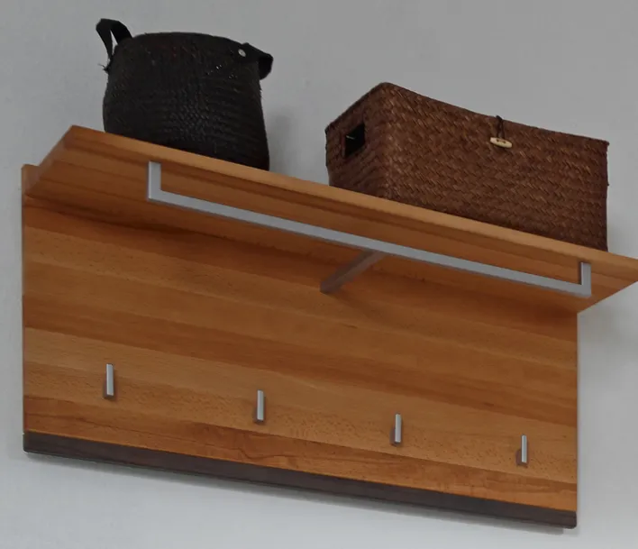 Wandgarderobe VICENZA 80 x 40 cm Kernbuche massiv natur geölt/Absetzung Anthrazit gebeizt