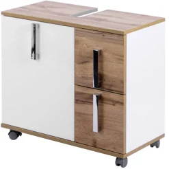 Waschbeckenunterschrank LUCA 65 x 60 cm weiß/ Eiche Landhaus