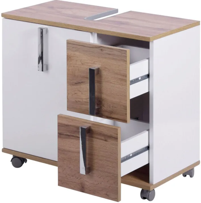 Waschbeckenunterschrank LUCA 65 x 60 cm weiß/ Eiche Landhaus