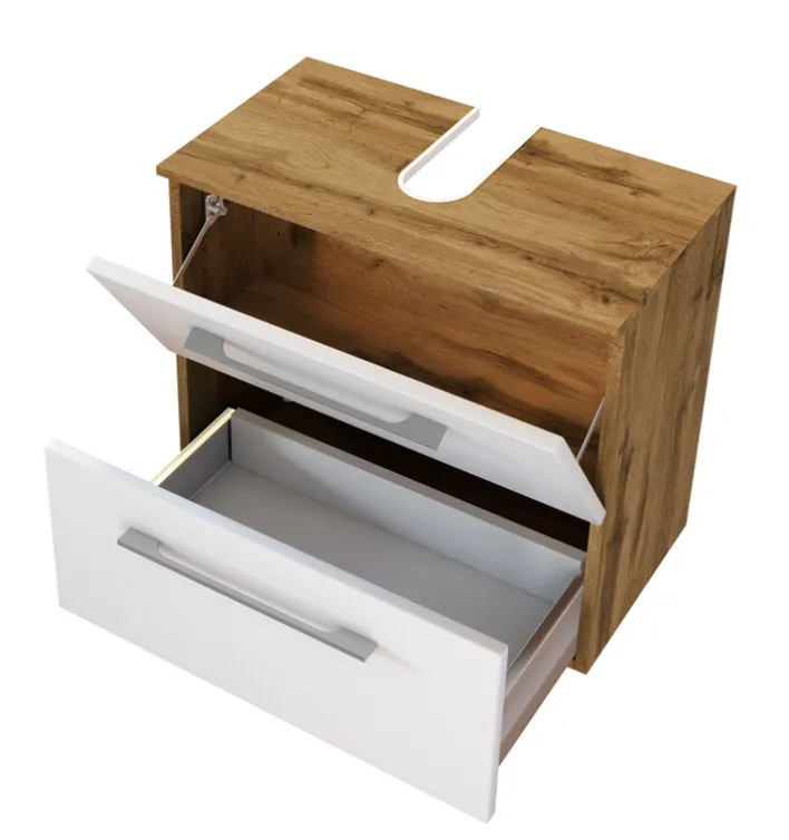 Waschbeckenunterschrank LIVORNO 60 x 53 cm Wotan Eiche/ Weiß matt