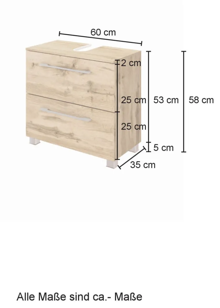 Waschbeckenunterschrank LIVORNO 60 x 53 cm Wotan Eiche/ Weiß matt