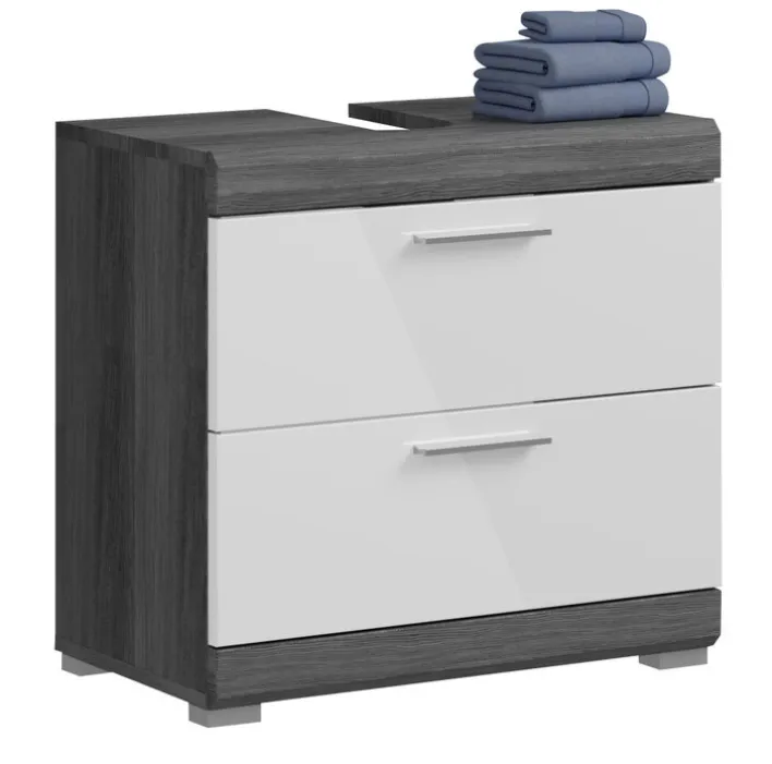 Waschbeckenunterschrank SCOUT 60 x 56 cm grau/ weiß Hochglanz