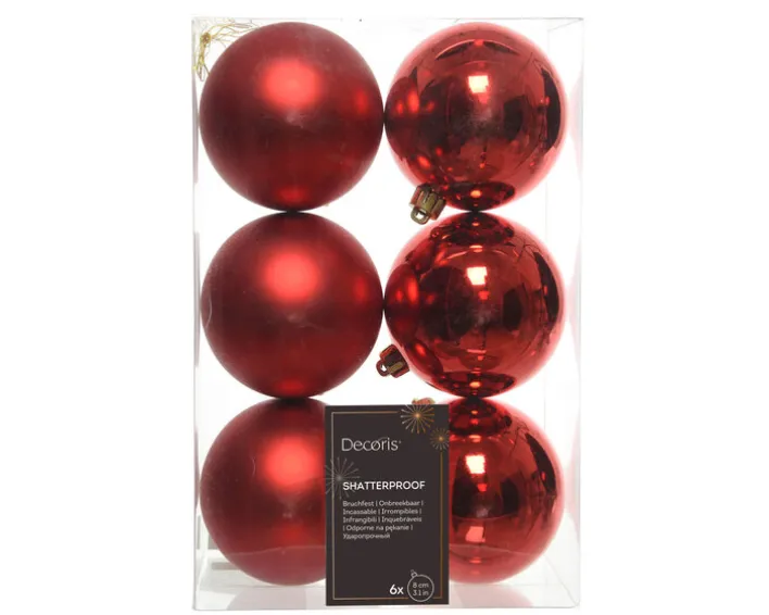 Weihnachtskugeln Set 6-tlg. 8 cm bruchfest weihnachtsrot