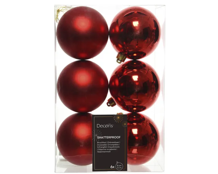 Weihnachtskugeln Set 6-tlg. 8 cm bruchfest weihnachtsrot