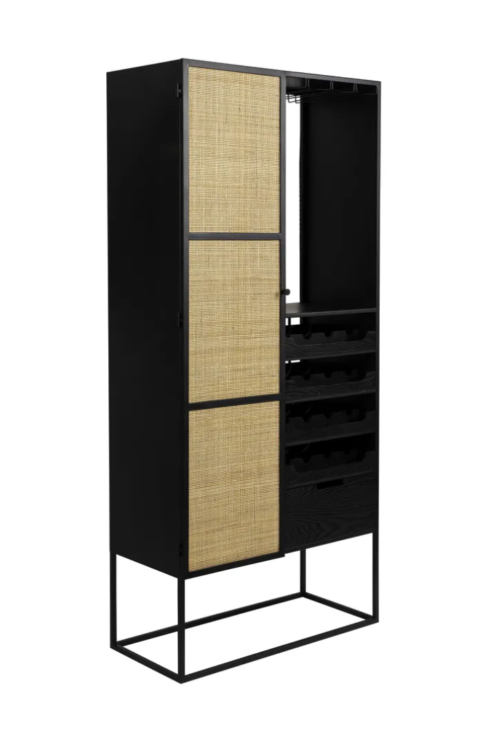 Weinschrank JOANNA 80 x 175 cm Rattangeflecht/schwarz