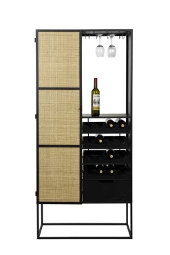 Weinschrank JOANNA 80 x 175 cm Rattangeflecht/schwarz