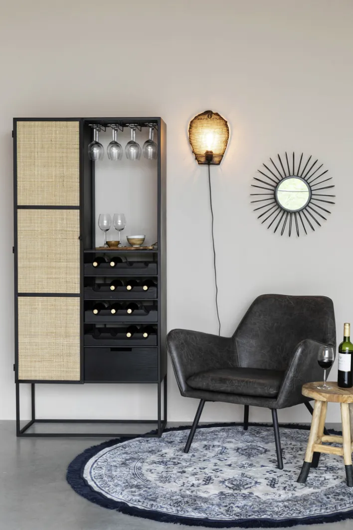 Weinschrank JOANNA 80 x 175 cm Rattangeflecht/schwarz