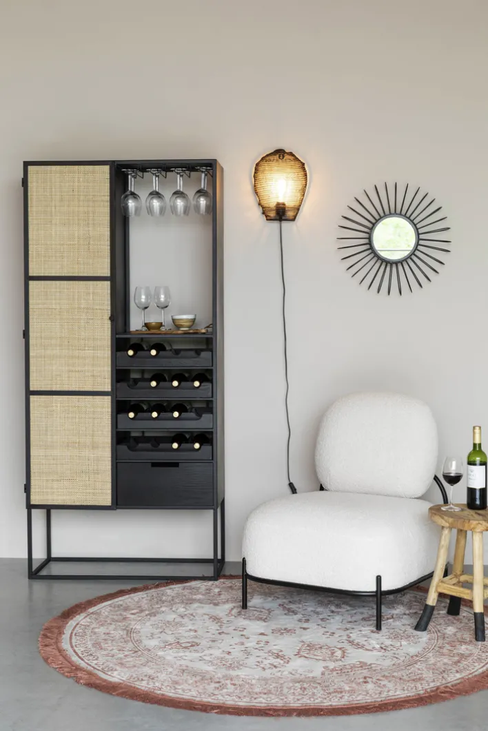 Weinschrank JOANNA 80 x 175 cm Rattangeflecht/schwarz