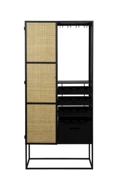 Weinschrank JOANNA 80 x 175 cm Rattangeflecht/schwarz