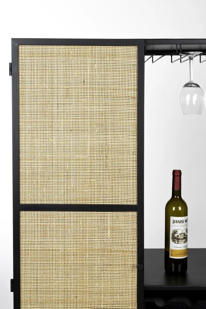Weinschrank JOANNA 80 x 175 cm Rattangeflecht/schwarz