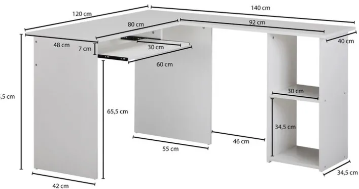 Winkelschreibtisch 120 x 140 cm weiß