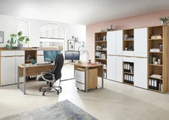 Winkelschreibtisch CLYDE 223 x 170 cm Mauvella-Oak-Dekor/silberfarbig matt