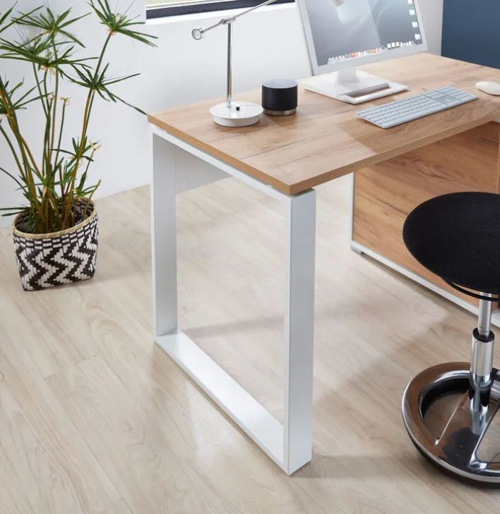 Winkelschreibtisch LION 117 x 120 cm Weiß/ Navarra-Eiche