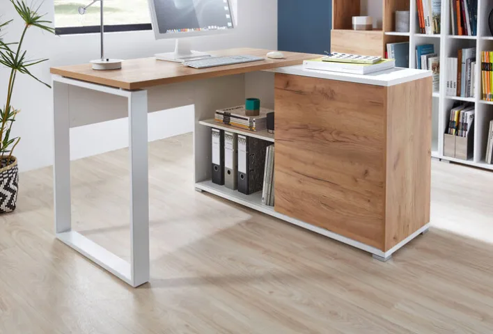 Winkelschreibtisch LION 117 x 120 cm Weiß/ Navarra-Eiche
