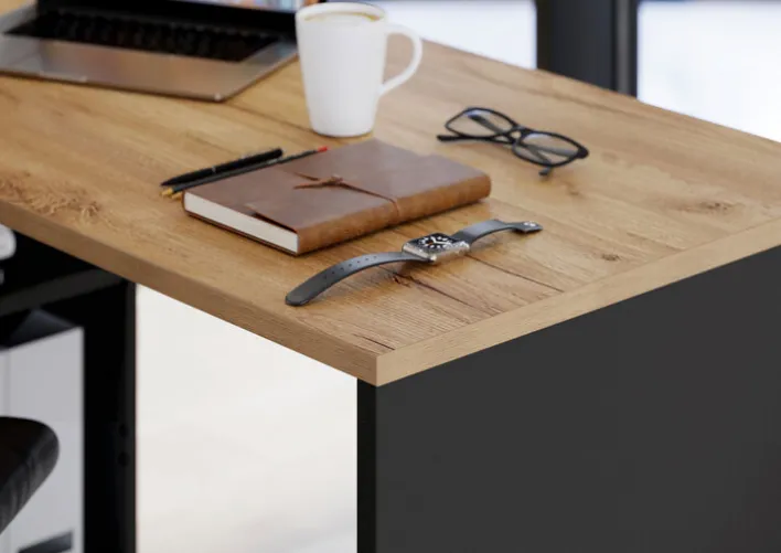 Winkelschreibtisch LISSABON 146 x 145 cm Graphit/ Navarra Eiche