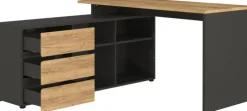 Winkelschreibtisch LISSABON 146 x 145 cm Graphit/ Navarra Eiche