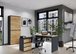 Winkelschreibtisch LISSABON 146 x 145 cm Graphit/ Navarra Eiche