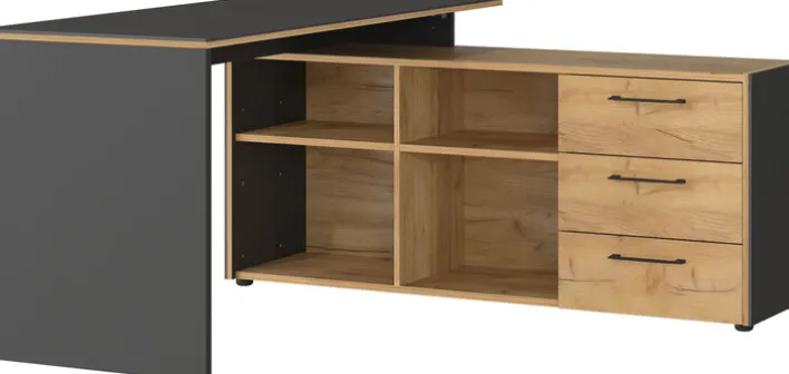 Winkelschreibtisch PODIUM Graphit/ Navarra Eiche