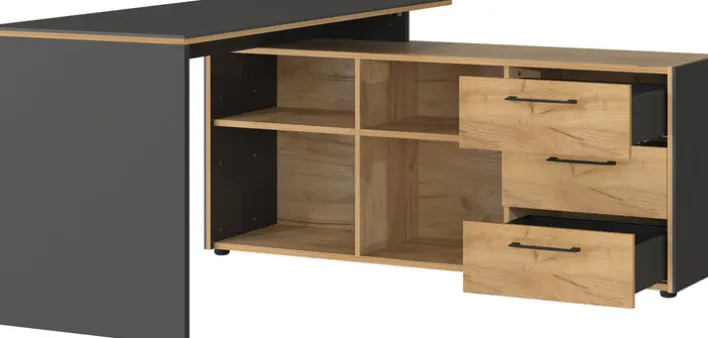 Winkelschreibtisch PODIUM Graphit/ Navarra Eiche