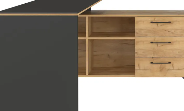Winkelschreibtisch PODIUM Graphit/ Navarra Eiche