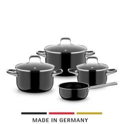WMF Kochtopf-Set FUSIONTECESSENTIALPRO 7-teilig Metall/Glas Schwarz/Silberfarbig