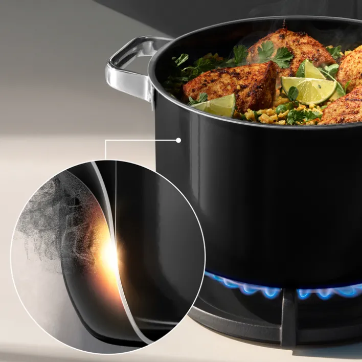 WMF Kochtopf-Set FUSIONTECESSENTIALPRO 7-teilig Metall/Glas Schwarz/Silberfarbig