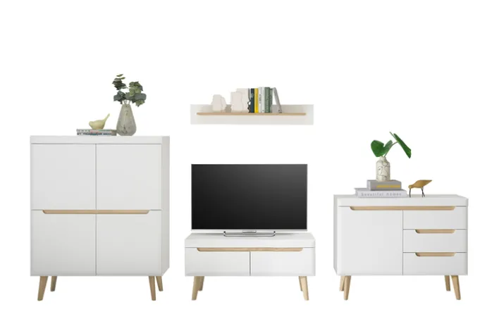 Wohnkombination 16 SVANTE TORGE 4-teilig Weiß matt/Braun 344 x 170 cm