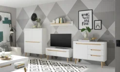 Wohnkombination 16 SVANTE TORGE 4-teilig Weiß matt/Braun 344 x 170 cm