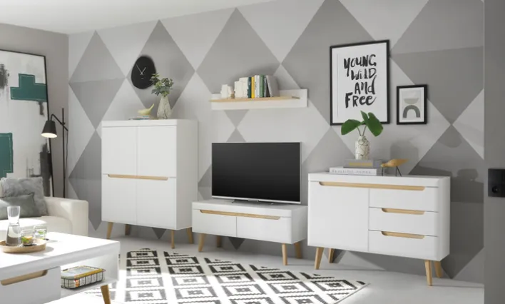 Wohnkombination 16 SVANTE TORGE 4-teilig Weiß matt/Braun 344 x 170 cm