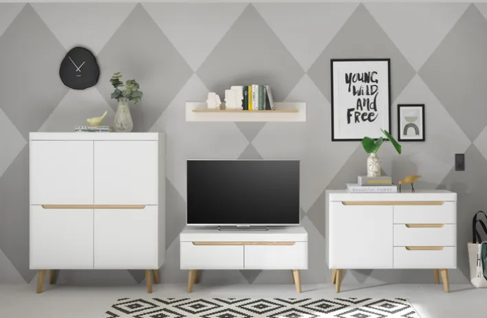 Wohnkombination 16 SVANTE TORGE 4-teilig Weiß matt/Braun 344 x 170 cm