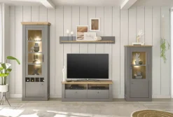 Wohn-Kombination 1 CHAMBORD 4-teilig 291 x 201 cm hellgrau/braun