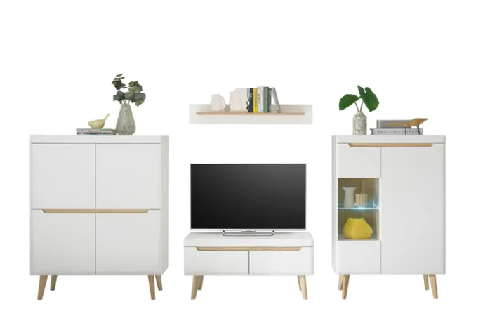 Wohnkombination 13 SVANTE TORGE 4-teilig 344 x170 cm Weiß matt/Braun