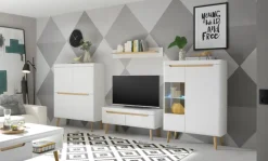 Wohnkombination 13 SVANTE TORGE 4-teilig 344 x170 cm Weiß matt/Braun