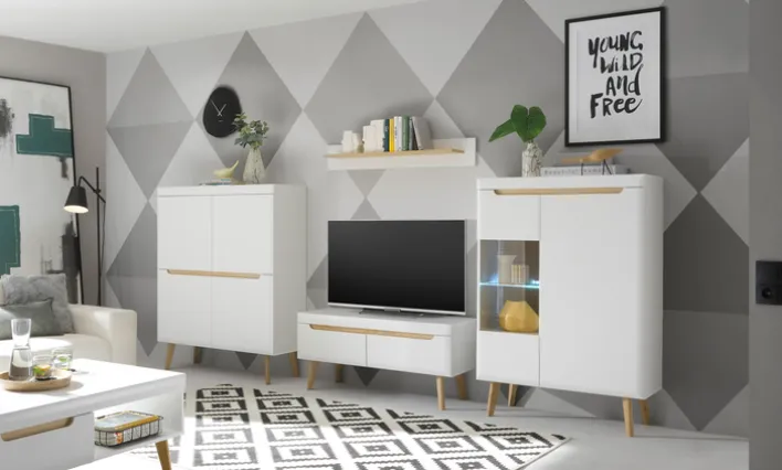 Wohnkombination 13 SVANTE TORGE 4-teilig 344 x170 cm Weiß matt/Braun