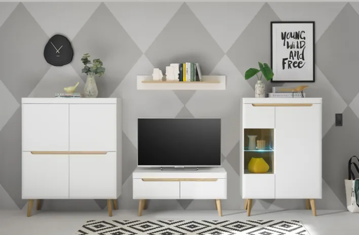 Wohnkombination 13 SVANTE TORGE 4-teilig 344 x170 cm Weiß matt/Braun