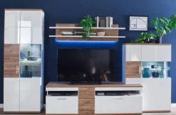 Wohnwand 320 cm NB weiß /Hochglanz weiß mit Sterling Oak