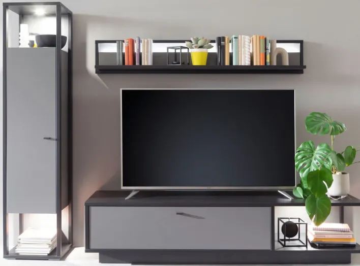 Wohnwand LUXOR I 3-teilig Royla grau/ anthrazit