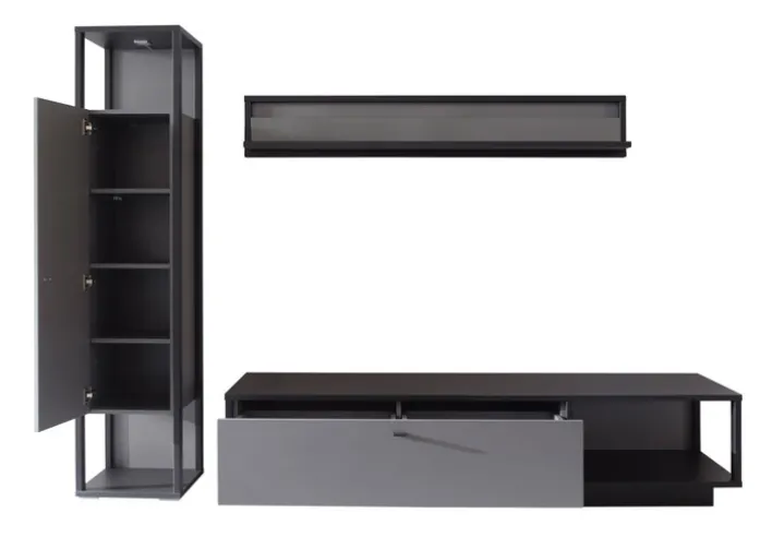 Wohnwand LUXOR I 3-teilig Royla grau/ anthrazit