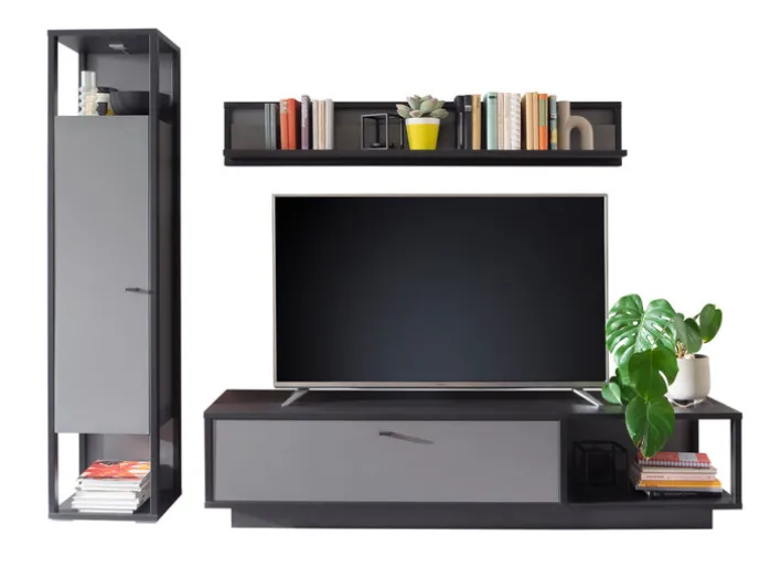 Wohnwand LUXOR I 3-teilig Royla grau/ anthrazit