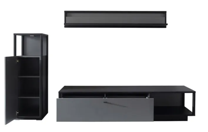 Wohnwand LUXOR II 3-teilig Royla grau/ anthrazit