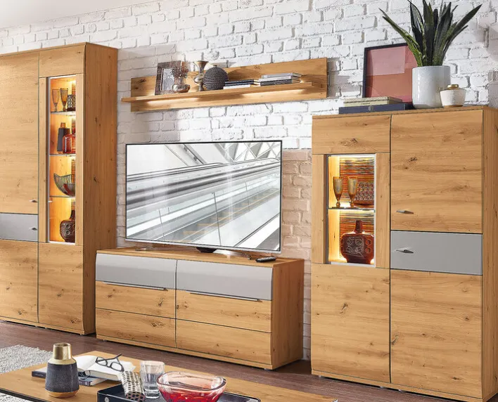Wohnwand SAMBA 345 cm Alteiche/ Grau matt